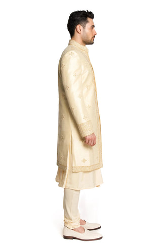 Beige beads all over motifs sherwani set