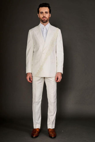 Ivory floral cut dana embroidered suit