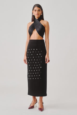 Black arrival hope halter neck top with constellation skirt