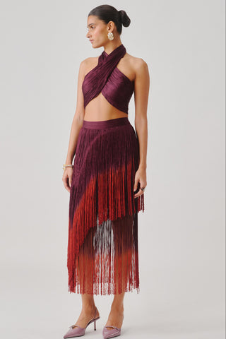 Maroon Halter Top for Contemporary Wear with Elastic Back by Aroka