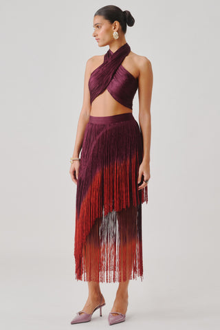 Fringe Skirt – Maroon Statement Skirt – Aroka | Mrs. G