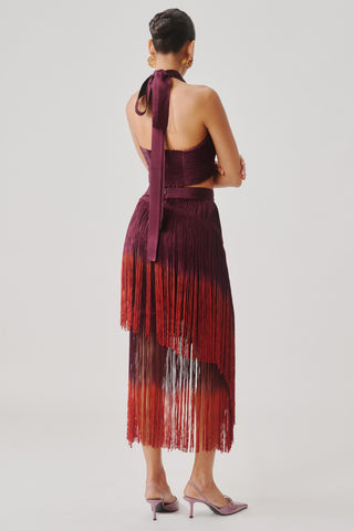 Maroon Halter Top for Contemporary Wear with Elastic Back by Aroka