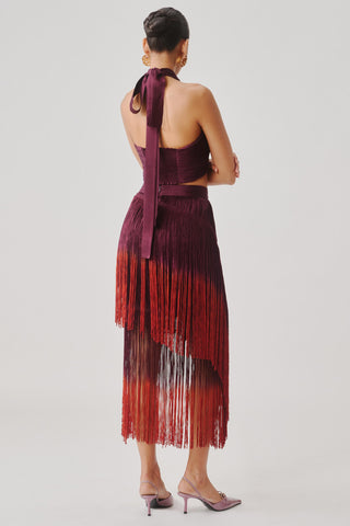 Fringe Skirt – Maroon Statement Skirt – Aroka | Mrs. G