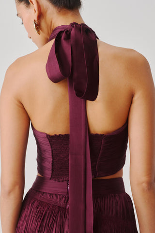Maroon Halter Top for Contemporary Wear with Elastic Back by Aroka