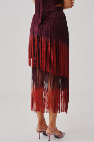 Fringe Skirt – Maroon Statement Skirt – Aroka | Mrs. G
