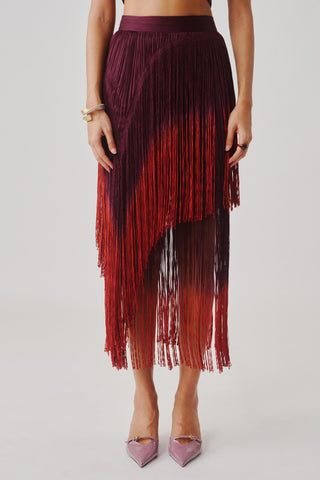 Maroon Halter Top and Skirt Set for Contemporary Wear by Aroka