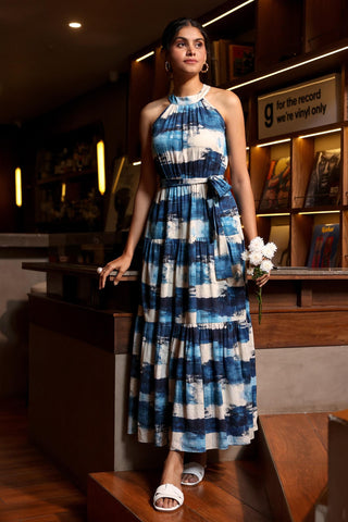Maxi Dress Coastal Wear - Blue Capri Gown by Zazu