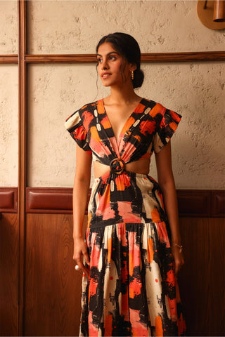 Midi Dress Holiday Wear - Multicolor Vienna Dress by Zazu