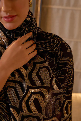 Stole Indian Wedding Wear - Black Astral Art Pure Cashmere by Mauli