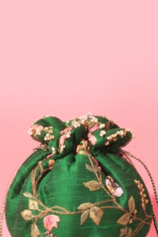 Green athena embroidered round potli