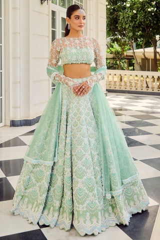 Green avelyn lehenga set