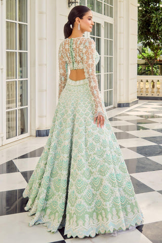 Green avelyn lehenga set