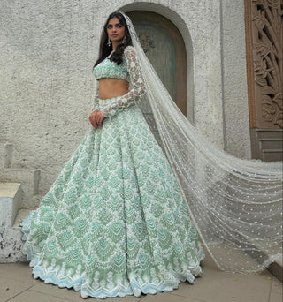 Green avelyn lehenga set