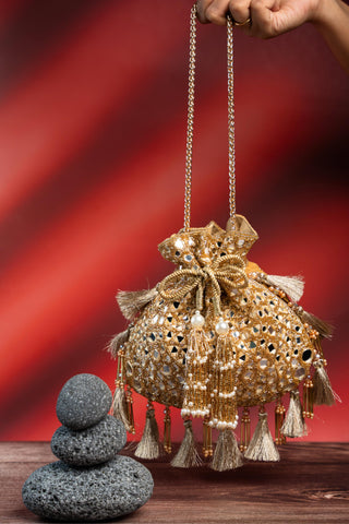 Wedding Potli Bag Indian Wedding – Gold Aynali Abla by Nayaab by Sonia