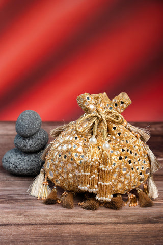 Wedding Potli Bag Indian Wedding – Gold Aynali Abla by Nayaab by Sonia