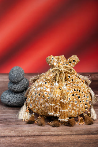 Wedding Potli Bag Indian Wedding – Gold Aynali Abla by Nayaab by Sonia