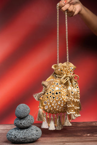 Wedding Potli Bag Indian Wedding – Gold Aynali Abla by Nayaab by Sonia