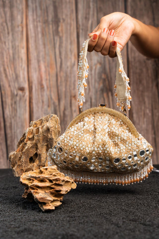Bridal Clutch Bag Indian Wedding – Gold Ecru Aynali by Nayaab by Sonia