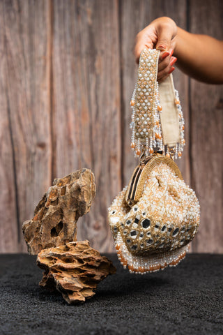 Bridal Clutch Bag Indian Wedding – Gold Ecru Aynali by Nayaab by Sonia