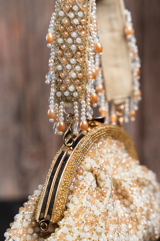 Bridal Clutch Bag Indian Wedding – Gold Ecru Aynali by Nayaab by Sonia