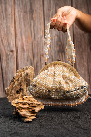 Bridal Clutch Bag Indian Wedding – Gold Ecru Aynali by Nayaab by Sonia