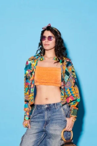 Embroidered Jacket for Contemporary Wear – Multicolor Melody Cultures Fringe by Label Esha Amin