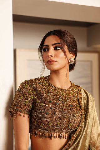 Draped Saree Indian Wedding - Gold svarnalekha jadaau by Itrh