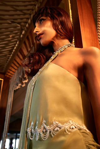 Sage green gathered skirt and cape set