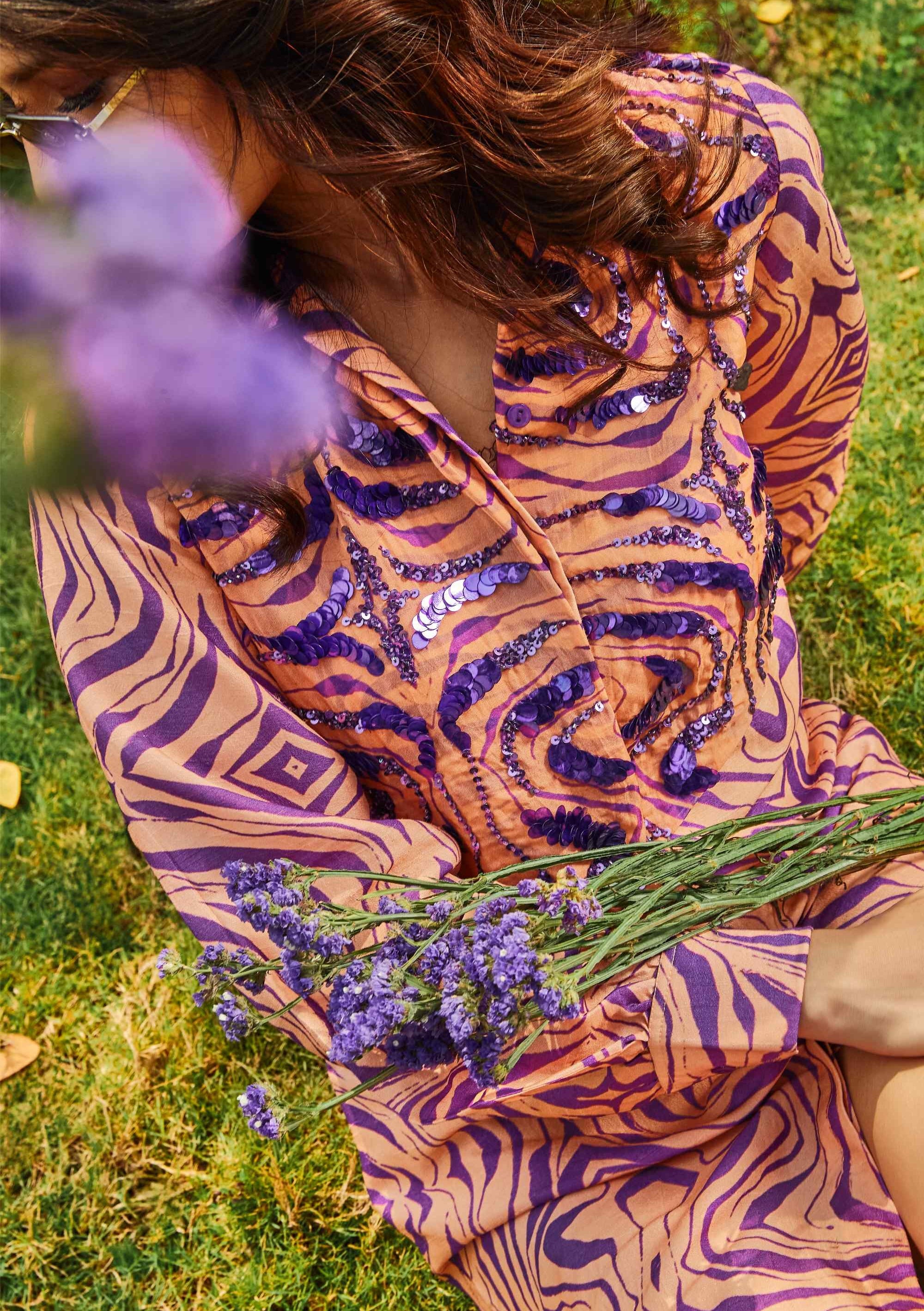 peach purple dress Purple Floral Peach Asymmetrical Dress S