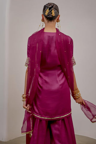 Angrakha Kurta Set for Indian Wedding – Magenta Pashmina by Sheela Suthar