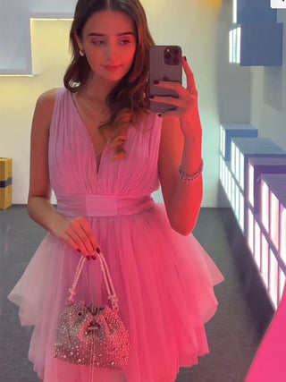 Gray dazzling bucket bag with shimmering crystals