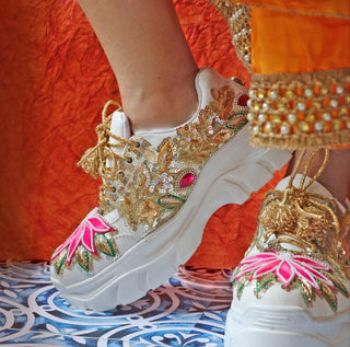 Multicolor vibrant lotus zardosi sneakers