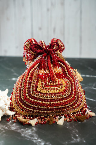 Bridal Potli Bag Indian Wedding – Red Baraq Garnet by Nayaab by Sonia