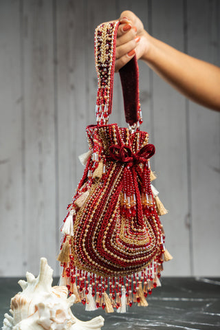 Bridal Potli Bag Indian Wedding – Red Baraq Garnet by Nayaab by Sonia