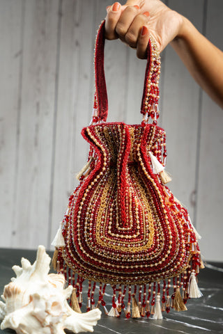 Bridal Potli Bag Indian Wedding – Red Baraq Garnet by Nayaab by Sonia