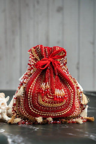 Wedding Potli Bag Indian Wedding â€“ Maroon Baraq Scarlet by Nayaab by Sonia