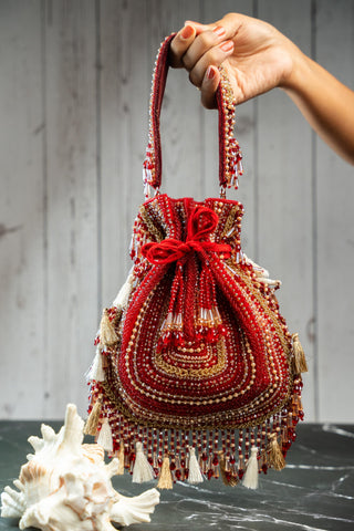 Wedding Potli Bag Indian Wedding â€“ Maroon Baraq Scarlet by Nayaab by Sonia