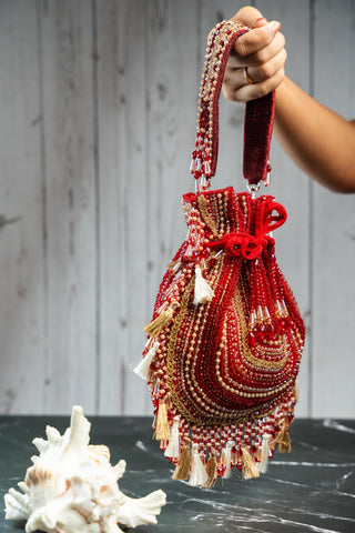 Wedding Potli Bag Indian Wedding â€“ Maroon Baraq Scarlet by Nayaab by Sonia