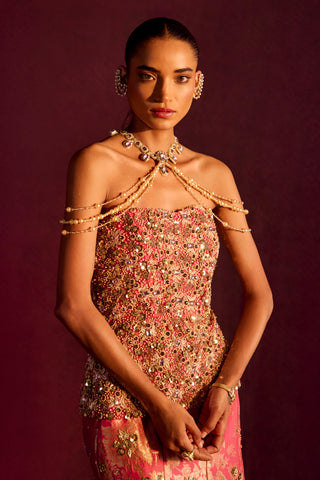 Lehenga For Indian Wedding - Pink Belle Corset Lehenga by Prevasu