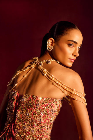 Lehenga For Indian Wedding - Pink Belle Corset Lehenga by Prevasu