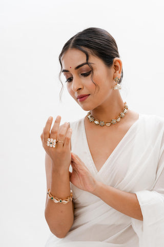 Necklace Set Floral Wear - Gold Safah Meenakari Set by Putstyle