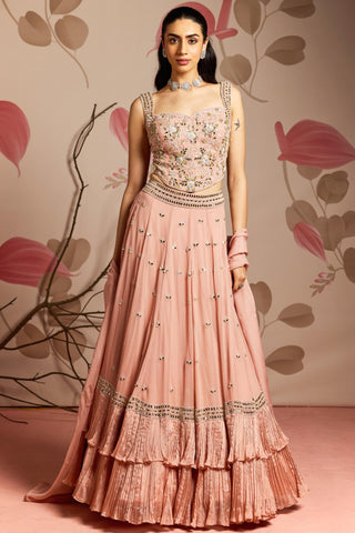 Pink camellia under bloom lehenga set