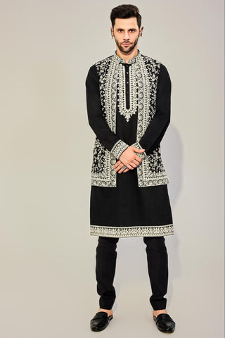 Black kurta with jacket set
