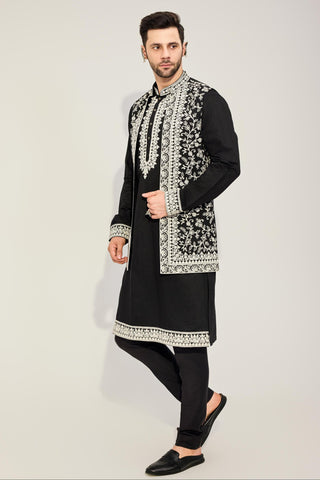 Black kurta with jacket set
