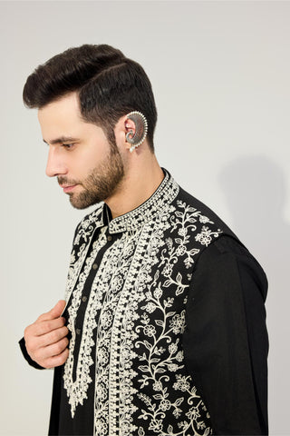 Black kurta with jacket set