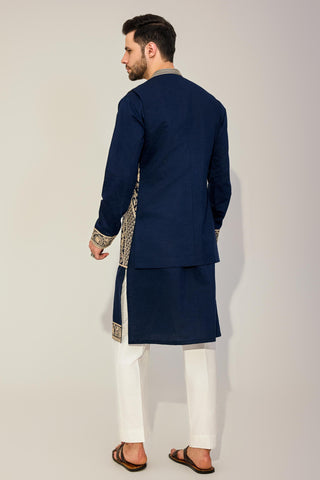 Blue kurta with jacket set