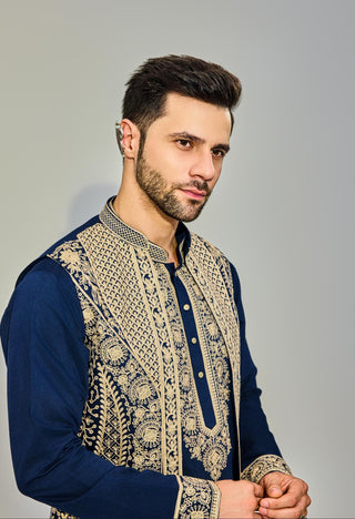 Blue kurta with jacket set