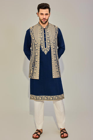 Blue kurta with jacket set