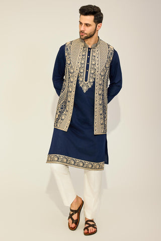 Blue kurta with jacket set