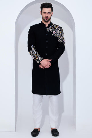 Black texture achkan set